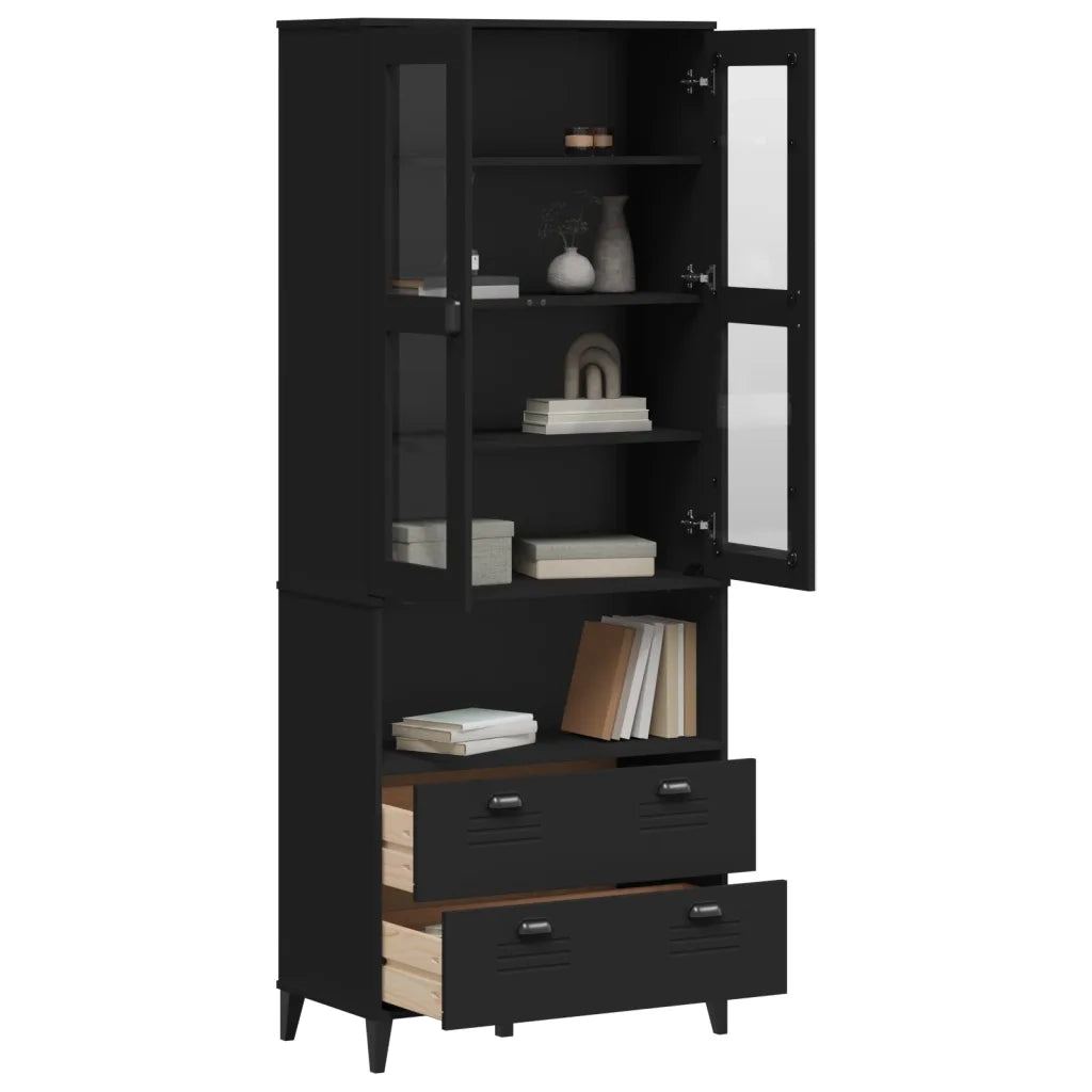 Credenza | Madia | Buffet da pranzo | Armadio da pranzo VIKEN Nera 80x40x200 cm in Legno Massello di Pino