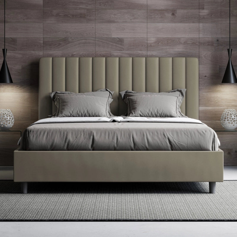 Letto imbottito Matrimoniale 160x200 cm Agueda - Similpelle,Cappuccino,Contenitore