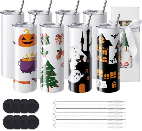 Set di 8 Sublimazione a Temperatura Controllata – 600 ml – Acciaio Inossidabile – Personalizzabile con Accessori e Cassette di Cadenza