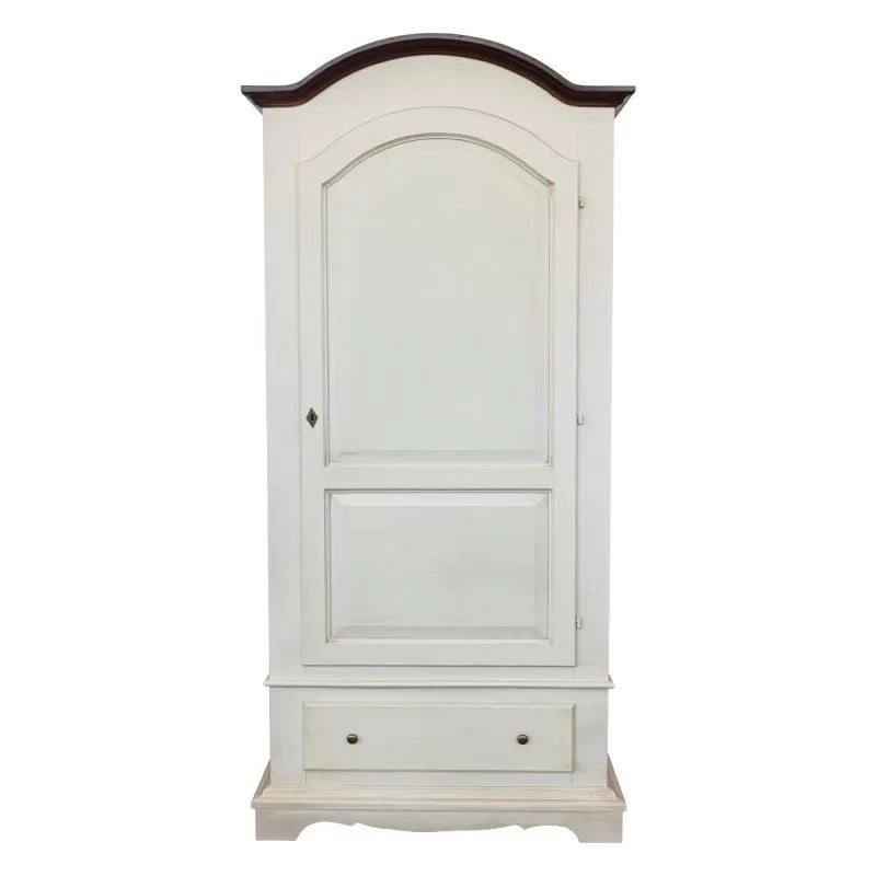 Armadio 1 porta legno shabby bianco invecchiato filo noce 96x56x196 - Mobili 2G