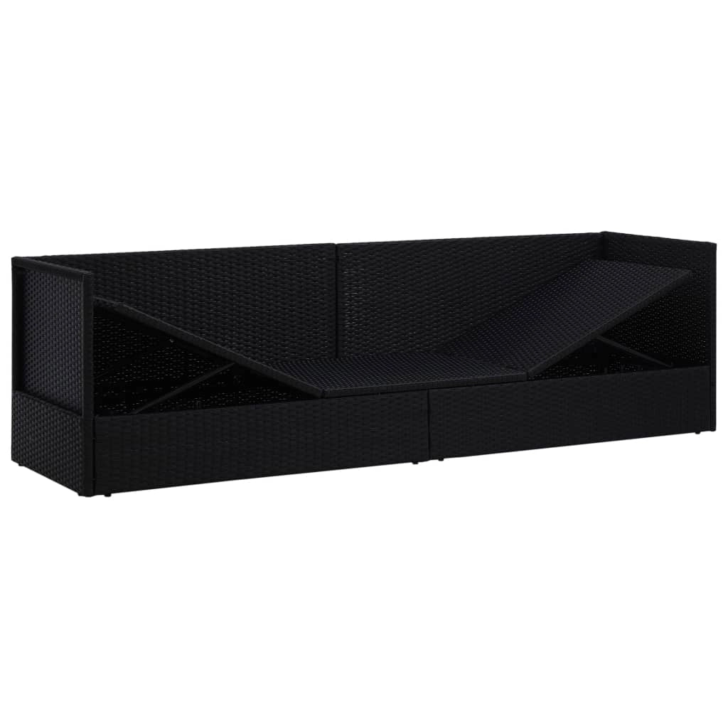 Divano chaise longue in resina intrecciata nera con cuscino e guanciali 02_0012001