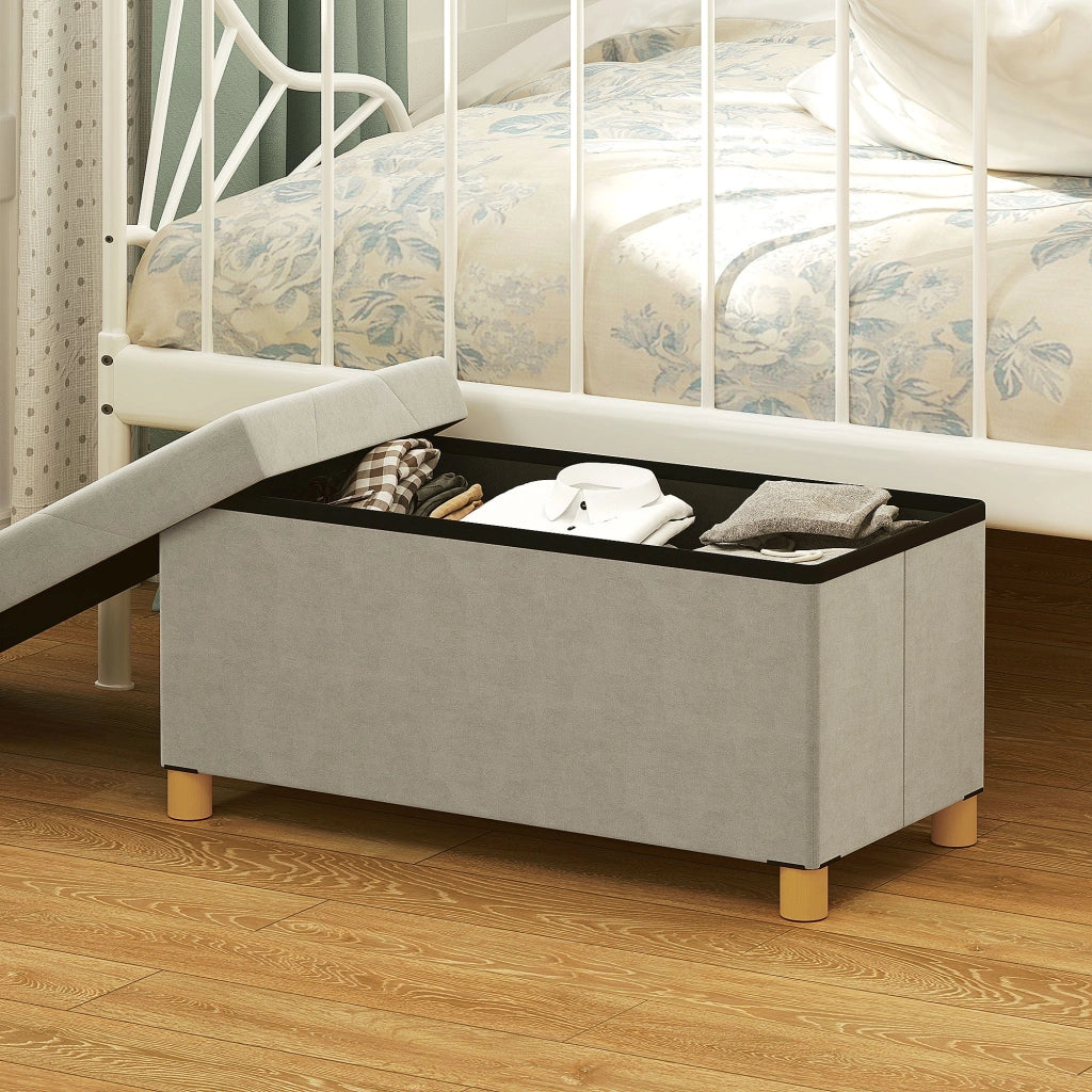 Panca Contenitore Pieghevole 67L 76x38x38cm Rivestimento Effetto Velluto Bianco Crema
