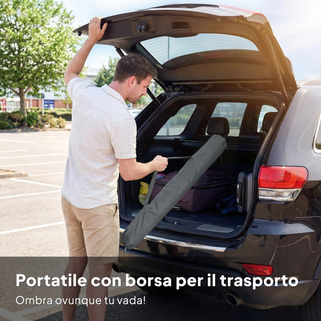 Ombrellone da Spiaggia Inclinabile con Ancora per la Sabbia e Borsa da Trasporto, ?150x185 cm, Grigio Scuro