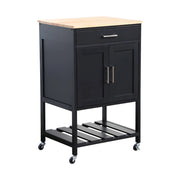 Carrello da cucina in legno di gomma con 2 ripiani, 56cm , nero