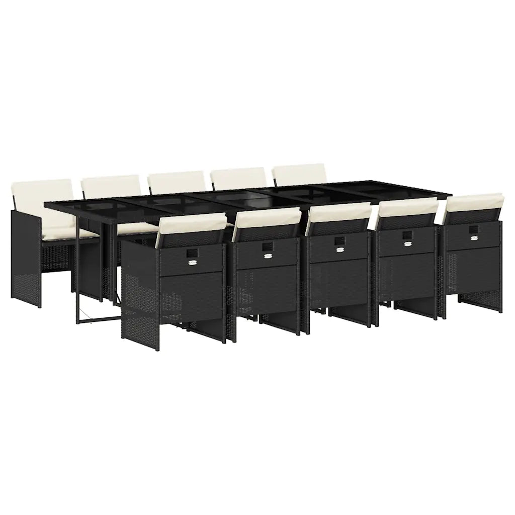 Set da Pranzo da Giardino 11 pz con Cuscini in Polyrattan Nero 3210570