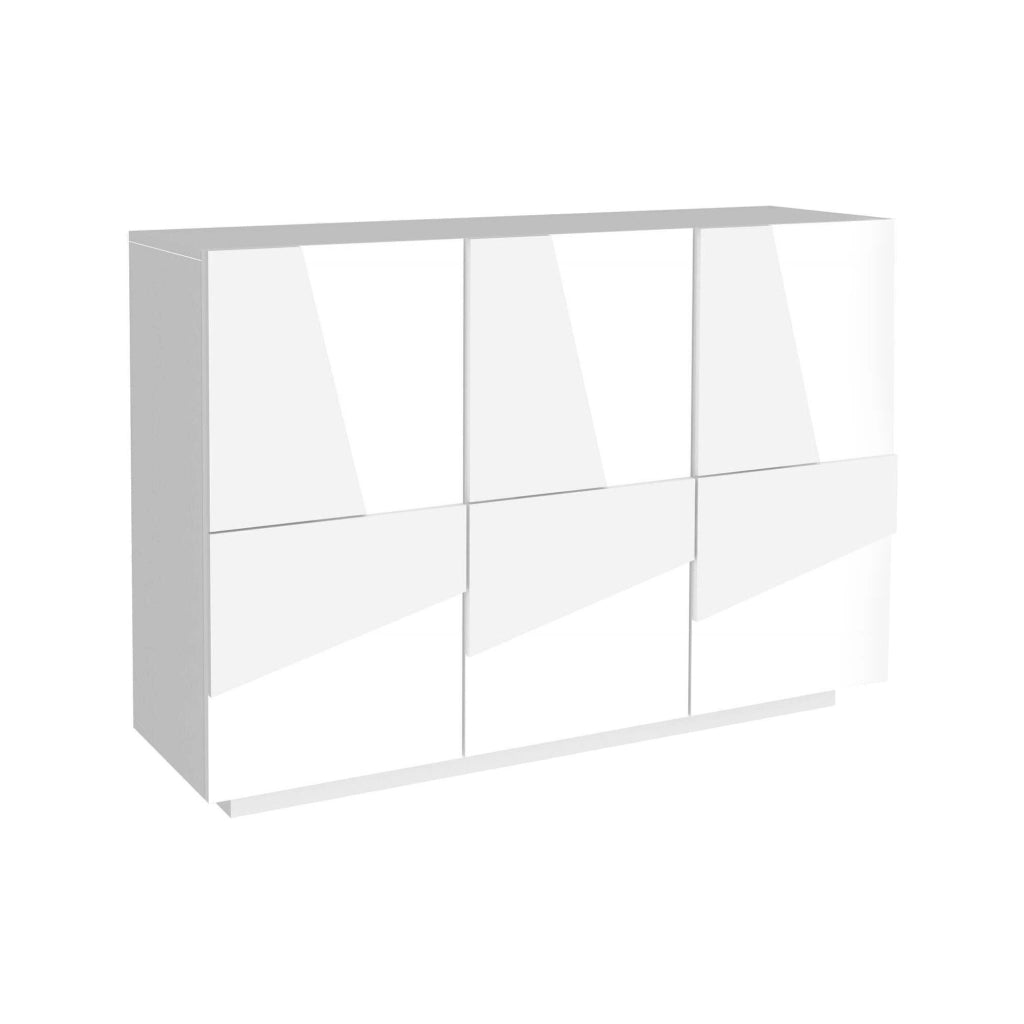 Mobile da ingresso a 3 ante e ripiani Axl, Made in Italy, Entratina moderna, Credenza per atrio, cm 121x38h86, Bianco lucido