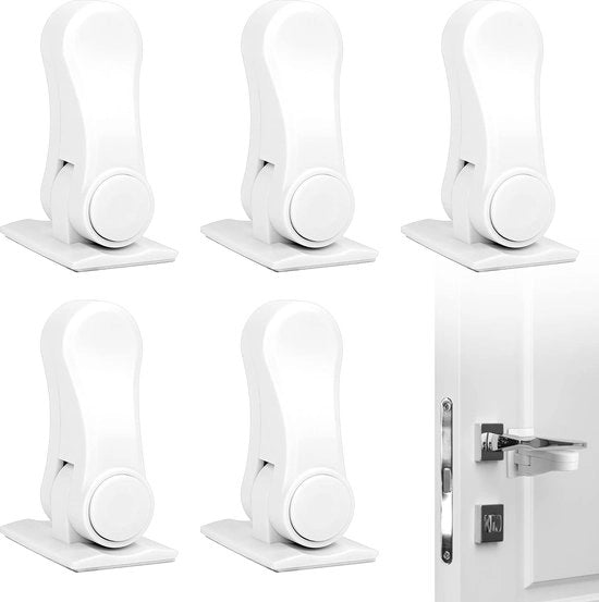 5 set di maniglioni di sicurezza per bambini, baby proofing maniglia di sicurezza per porte, 3M adesivi per porte di sicurezza per bambini, maniglia di sicurezza per porte che gira a 180 gradi per bambini e animali domestici.