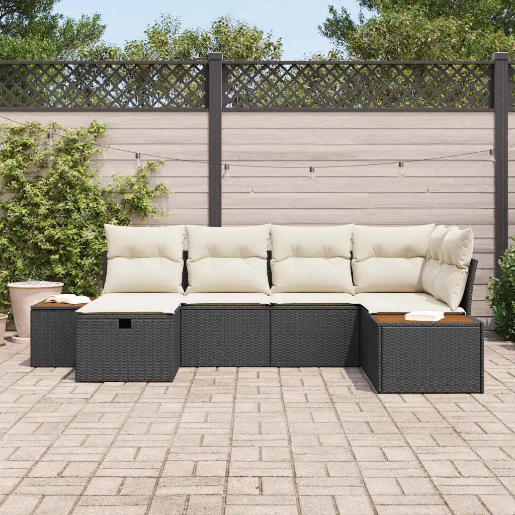 Set Divano da Giardino con cuscino Nero polyrattan