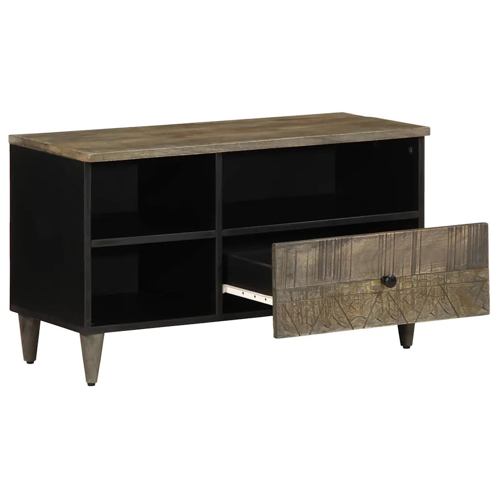 Mobile Porta TV Nero 80x33x46 cm in Legno Massello di Mango 4017809