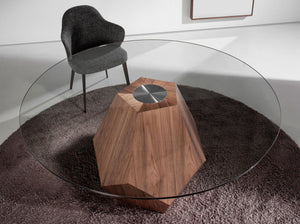 Tavolo da pranzo rotonda vetro temperato e noce