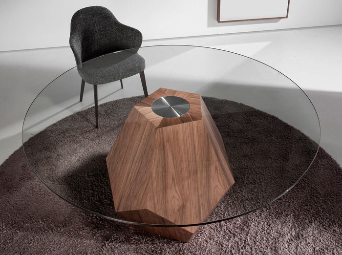 Tavolo da pranzo rotonda vetro temperato e noce