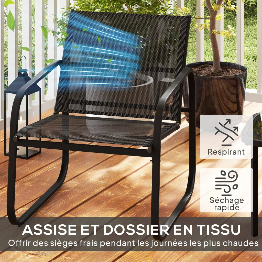 Set Bistrot Giardino 3 Pezzi ¨C Zephmum ¨C Nero, Metallo, Vetro