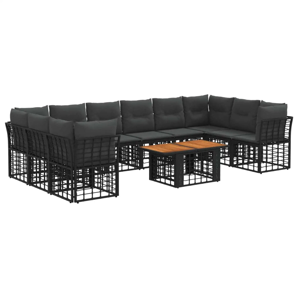 Set Divano da Giardino 11 pz Nero e Grigio scuro polyrattan 3437903