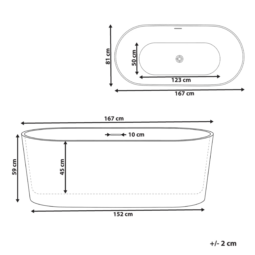 Vasca da bagno indipendente bianca in acrilico singola 167 cm forma ovale sistema di troppo pieno design moderno