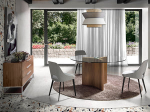 Tavolo da pranzo in legno di noce e vetro