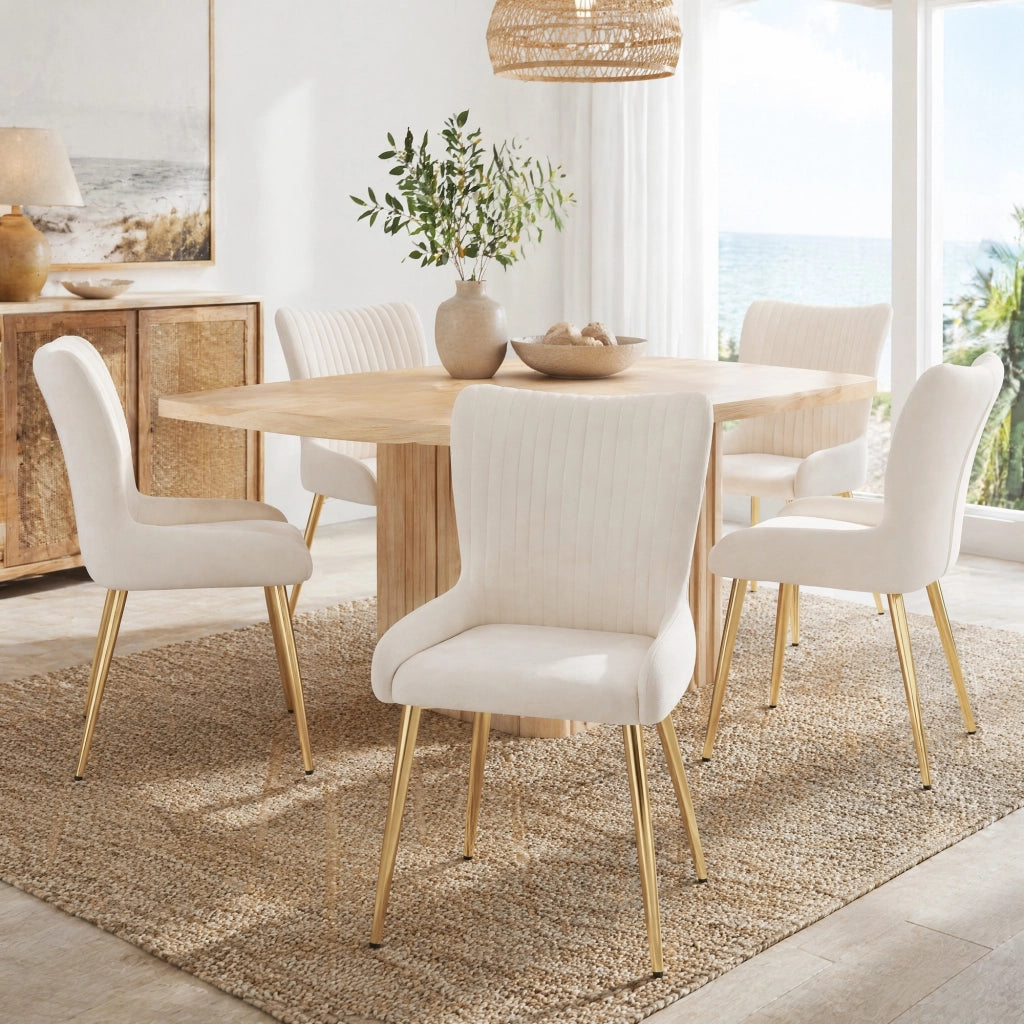 SEDIA da pranzo in velluto, Set da 2 pezzi, Beige e Oro