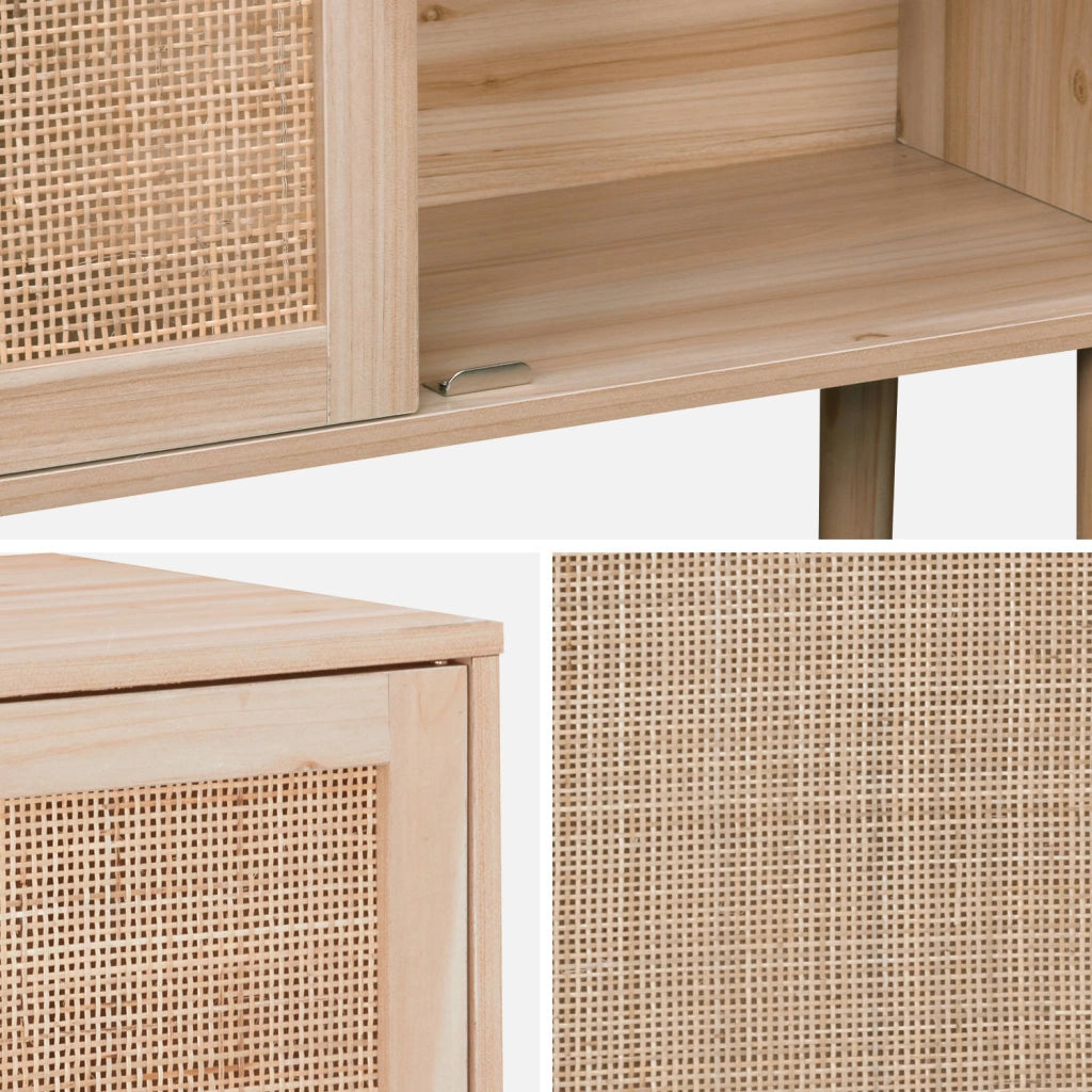 Credenza effetto canna e legno a 2 ante, 80cm, marrone naturale