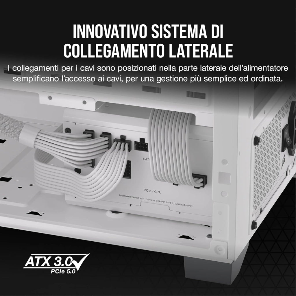RM750x SHIFT Alimentatore ATX Interamente Modulare - Interfaccia Laterale - Compatibilità con ATX 3.1 e PCIe 5.1 - Efficienza 80 PLUS Gold - Bianco