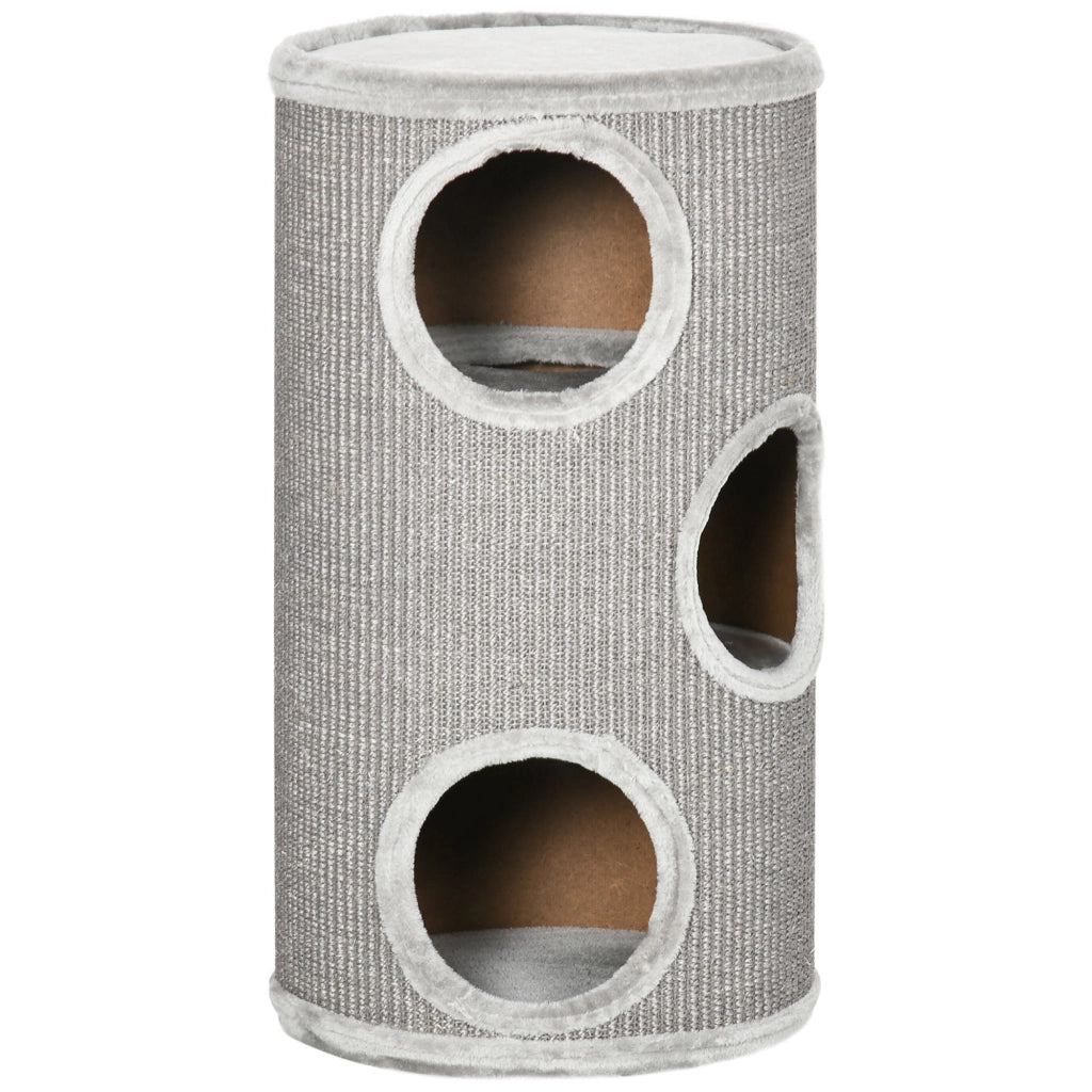 Cuccia per Gatti Tiragraffi 3 Ripiani Ø38x70 cm in Sisal e Peluche Grigio Chiaro