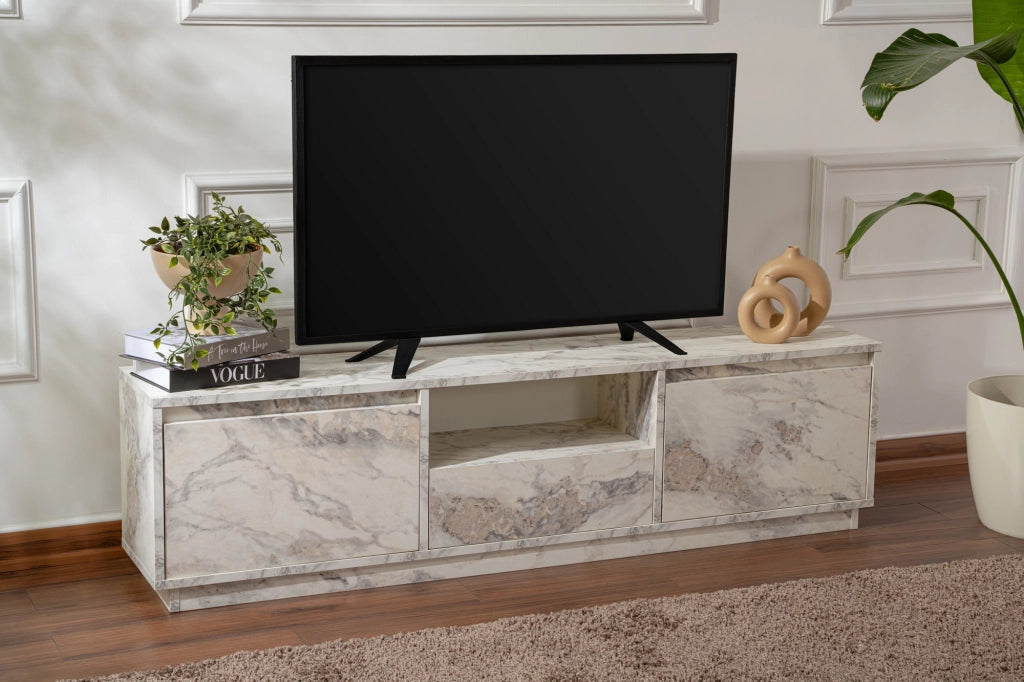 Porta TV in legno "Vanguard" 160 x 30 x 42 cm - marmo Fresia
