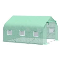Serra da Giardino 3.5 x 3 x 2m con Tetto Spiovente in PE, Porta e 6 Finestre, Verde