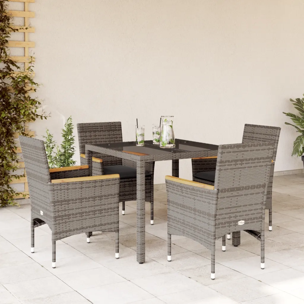 Set da Pranzo da Giardino 5 pz | Set Salotto da Giardino con Cuscini Polyrattan e Vetro