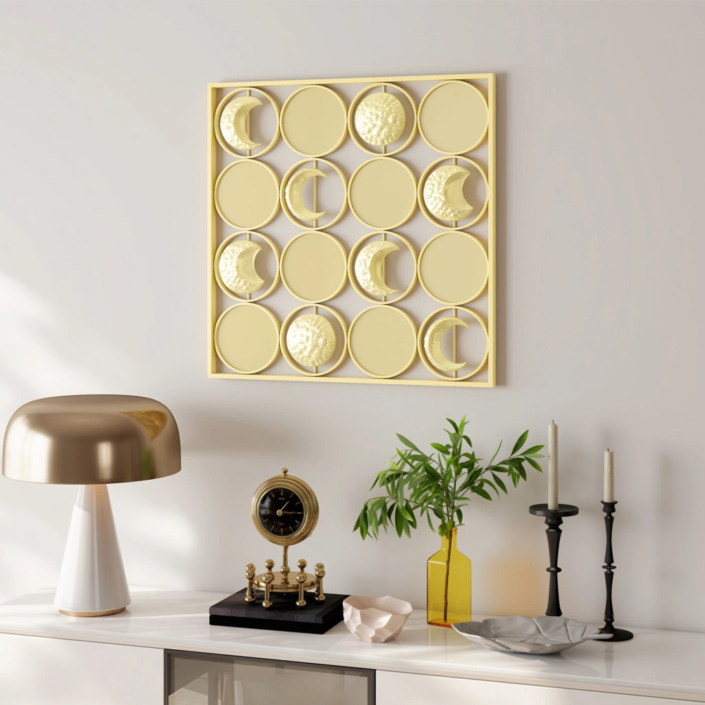 Specchio Lunare Decorativo Parete con 16 Dischi ¨C Zephmum ¨C Dorato