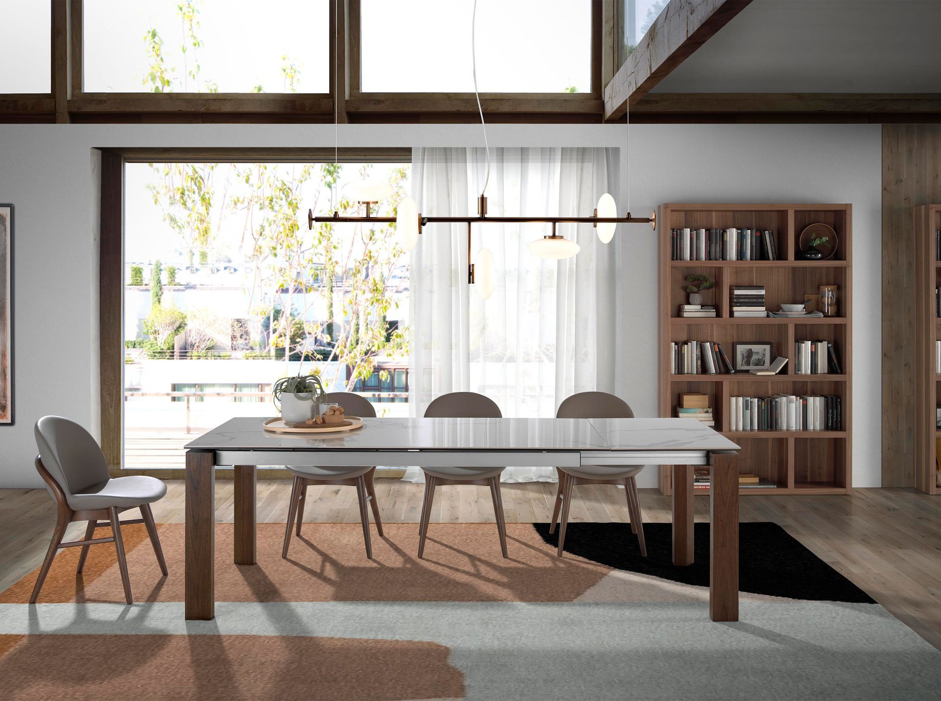 Tavolo da pranzo allungabile rettangolare marmo porcellanato e noce