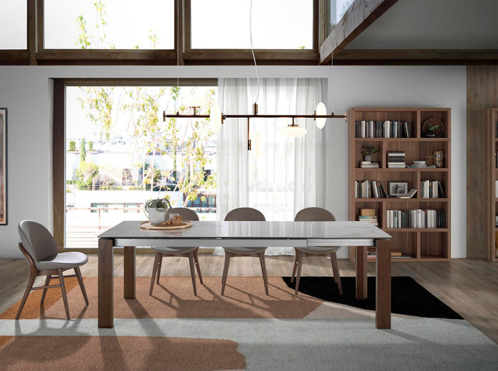 Tavolo da pranzo allungabile rettangolare marmo porcellanato e noce