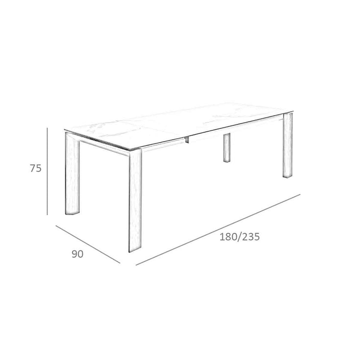 Tavolo da pranzo allungabile rettangolare marmo porcellanato e noce