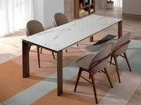 Tavolo da pranzo allungabile rettangolare marmo porcellanato e noce