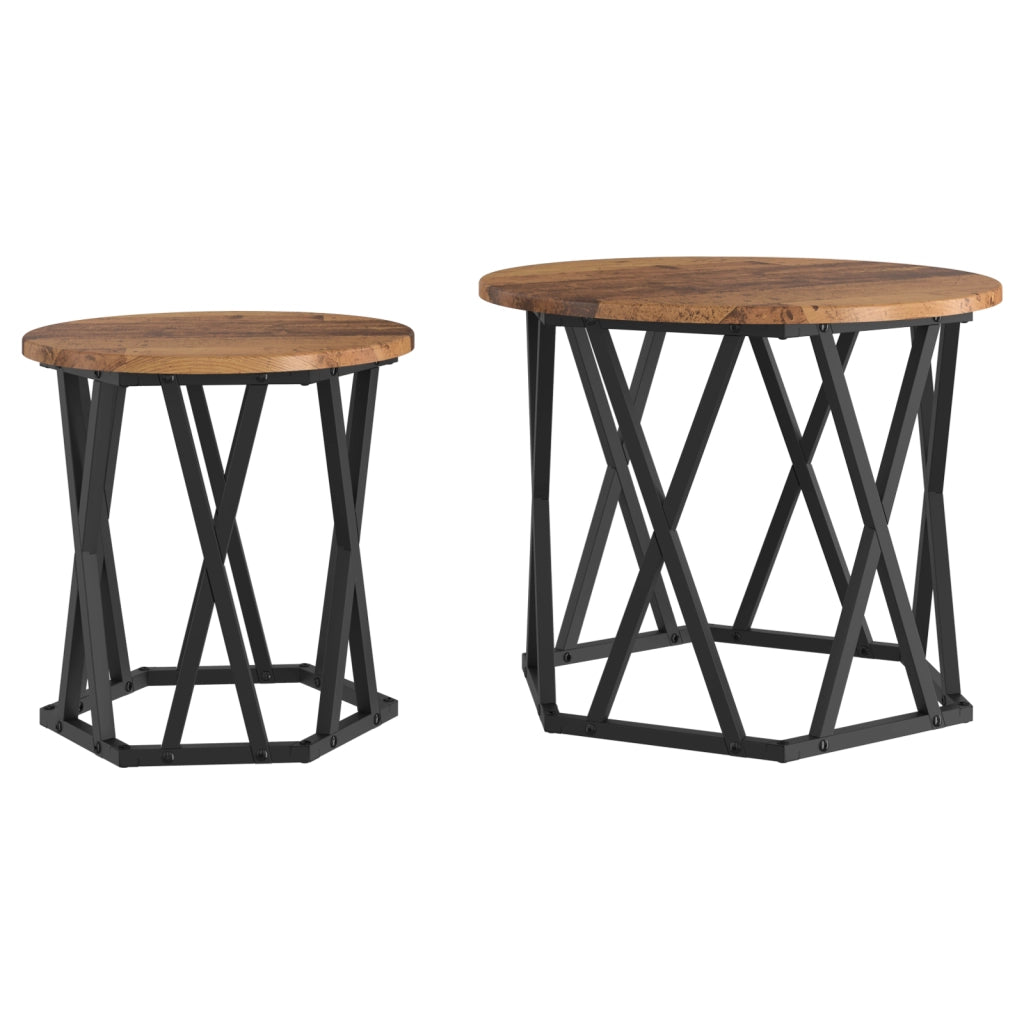 Tavolini da Vassoio 2 pz in Legno Vecchio e Legno Ingegnerizzato