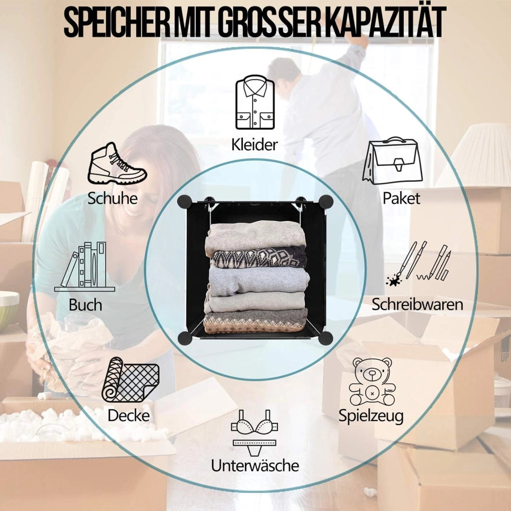 Armadio bianco con sistema di scaffalatura, 20 cubi, armadio guardaroba fai da te in plastica con porta, sistema di scaffalatura, 145 cm di larghezza