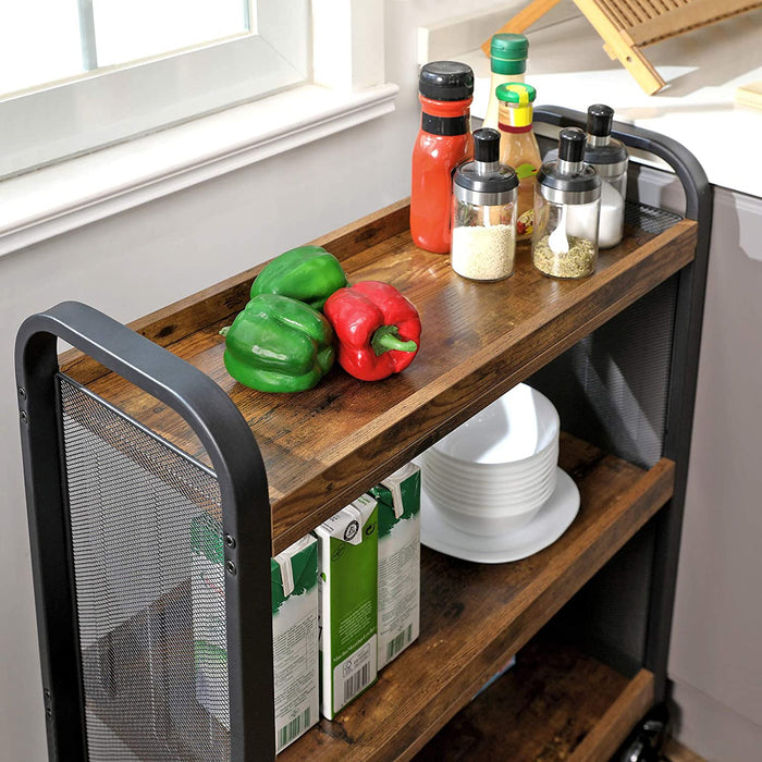 Valora CARRELLO SCAFFALE Mobiletto Rustico Marrone Metallo per Cucina