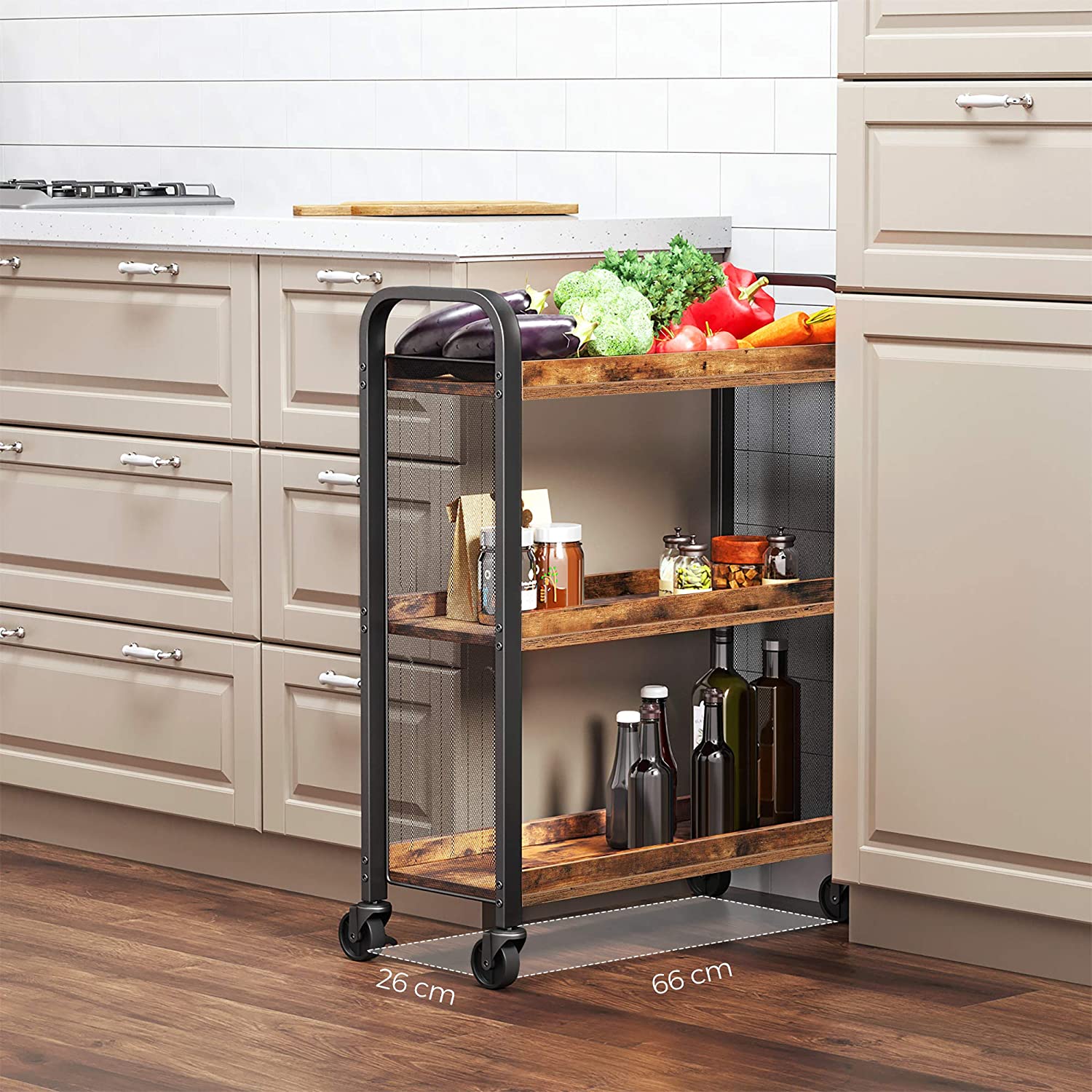 Valora CARRELLO SCAFFALE Mobiletto Rustico Marrone Metallo per Cucina