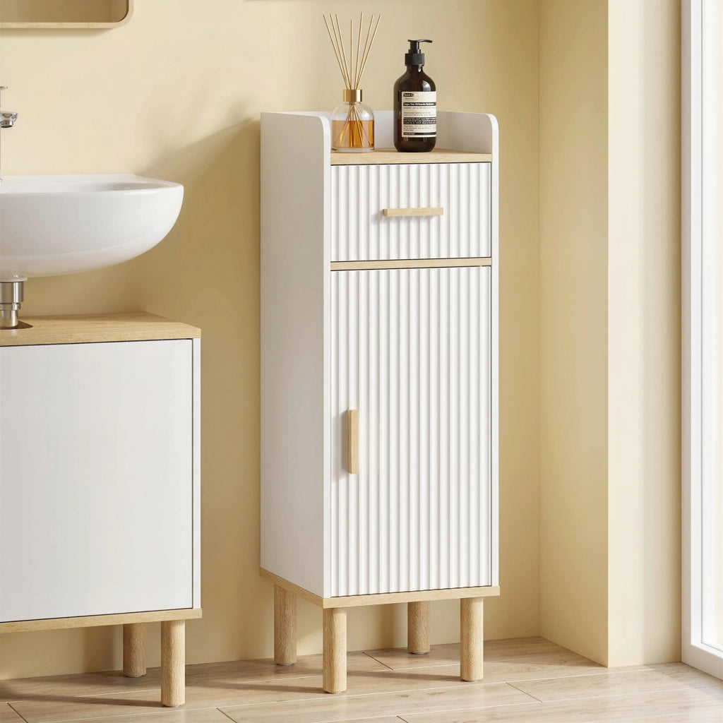 Mobile da Bagno Stretto con Mensola Regolabile Bianco