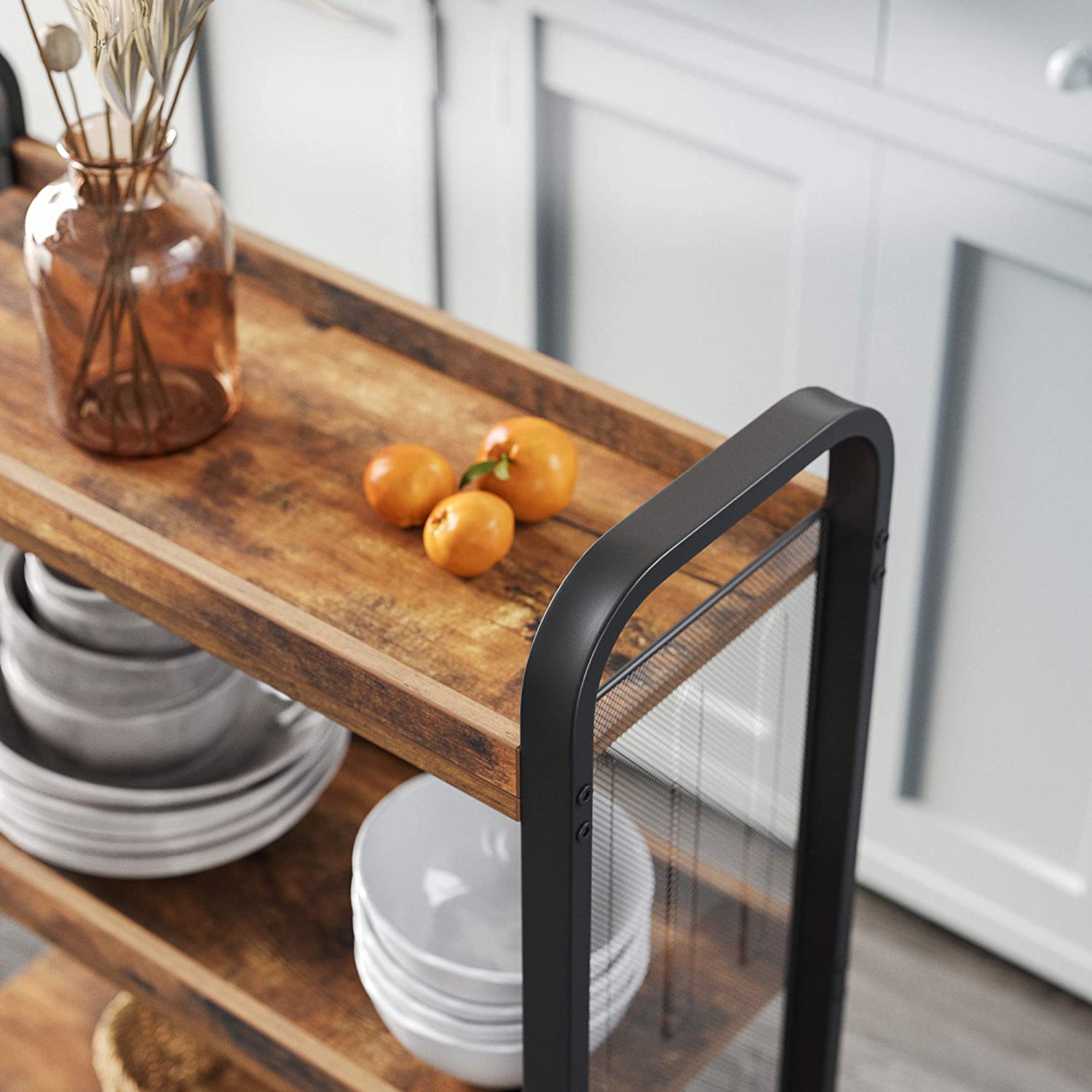 Valora CARRELLO SCAFFALE Mobiletto Rustico Marrone Metallo per Cucina