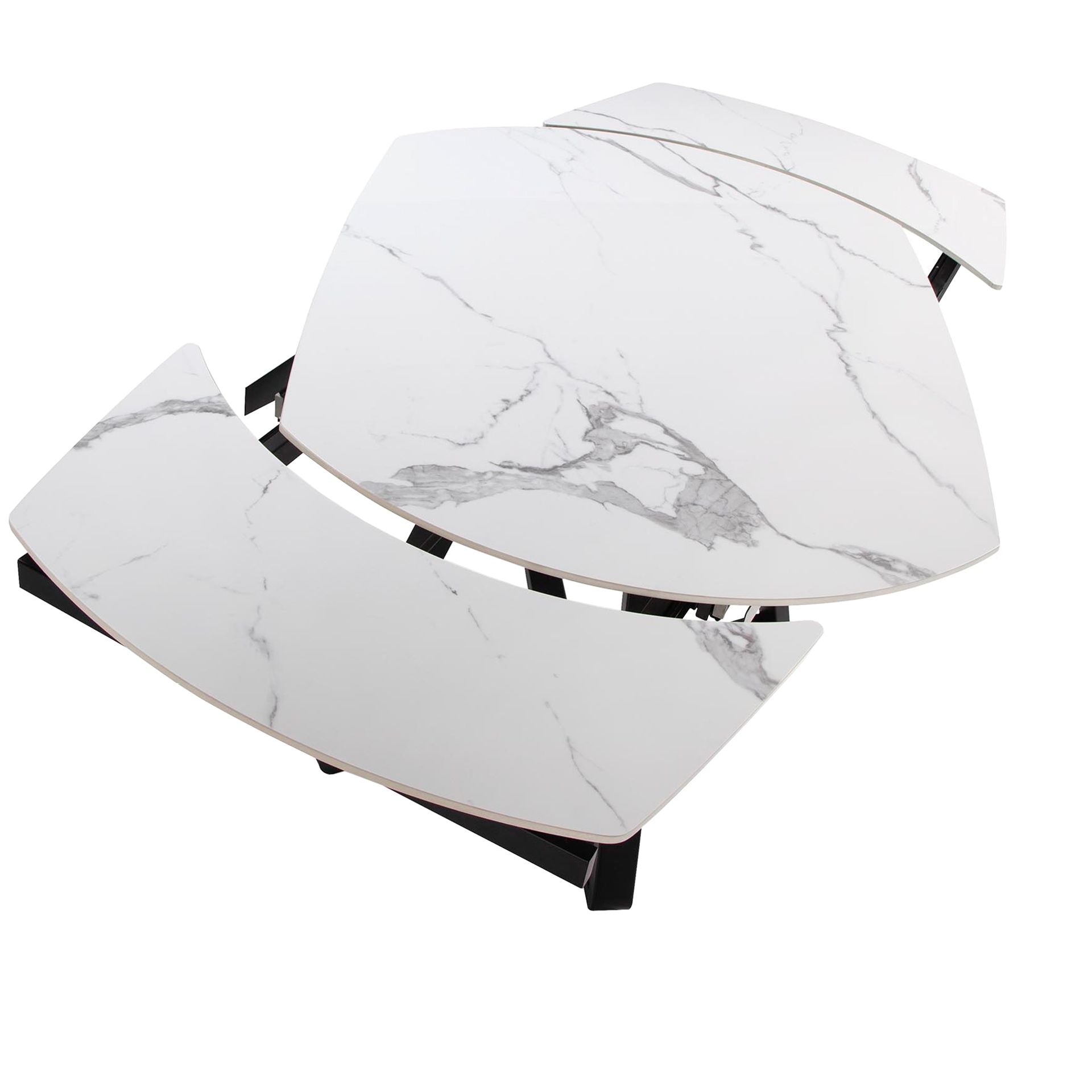 Tavolo da pranzo allungabile barile ovale marmo porcellanato e acciaio nero