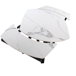 Tavolo da pranzo allungabile barile ovale marmo porcellanato e acciaio nero