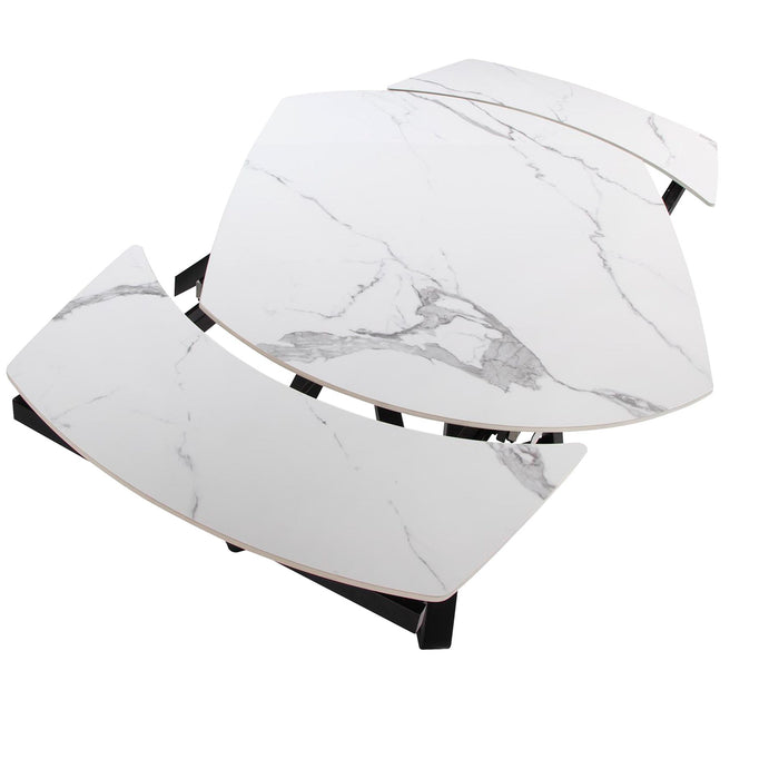 Tavolo da pranzo allungabile barile ovale marmo porcellanato e acciaio nero