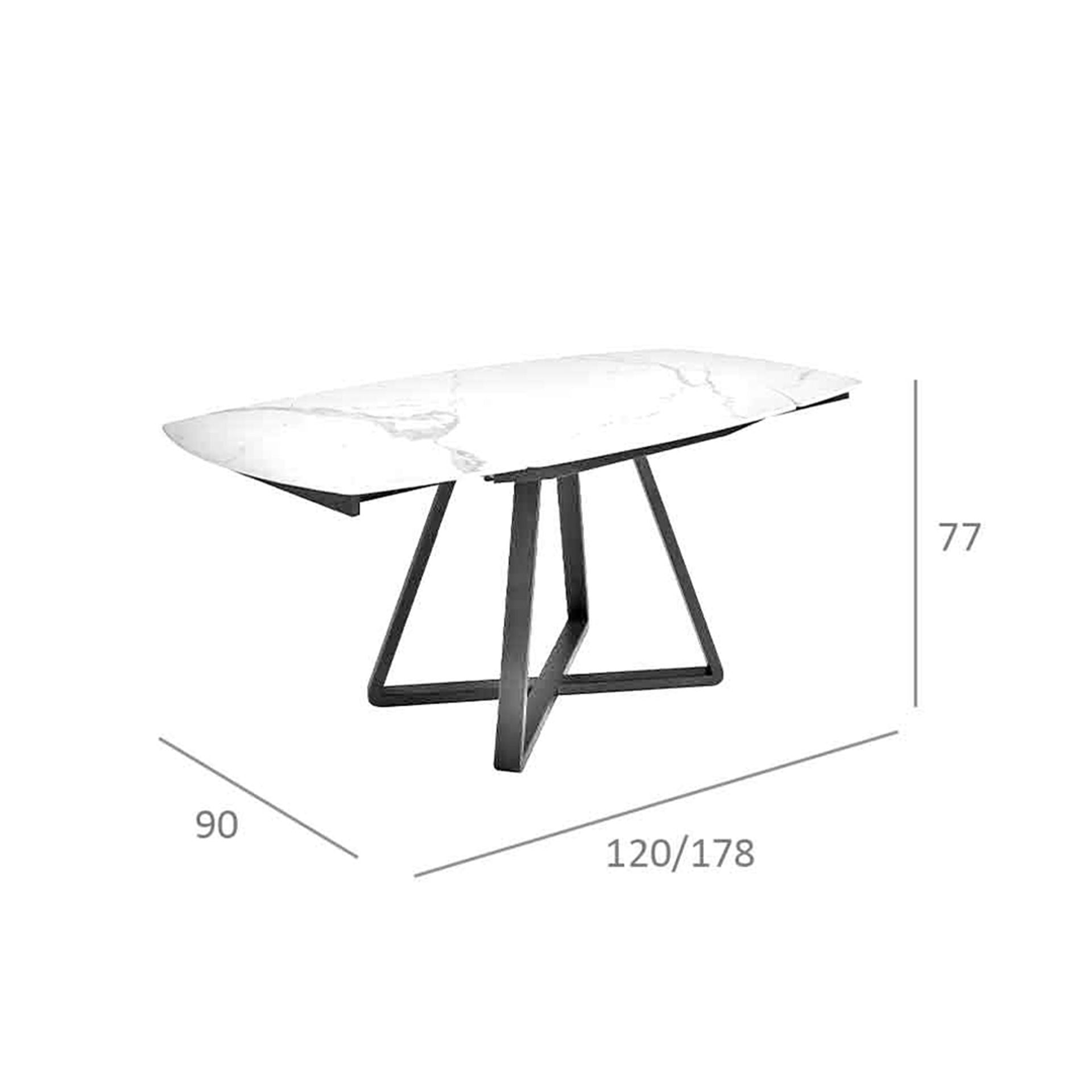 Tavolo da pranzo allungabile barile ovale marmo porcellanato e acciaio nero