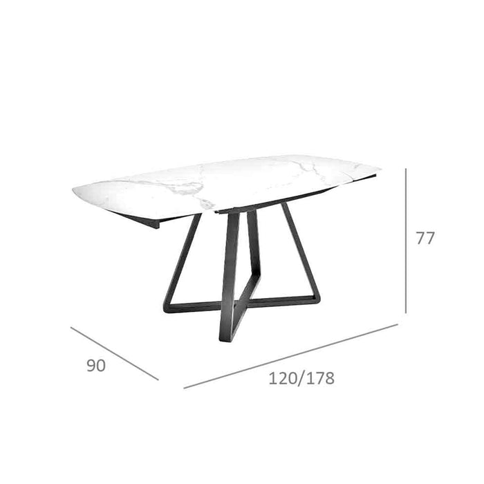 Tavolo da pranzo allungabile barile ovale marmo porcellanato e acciaio nero