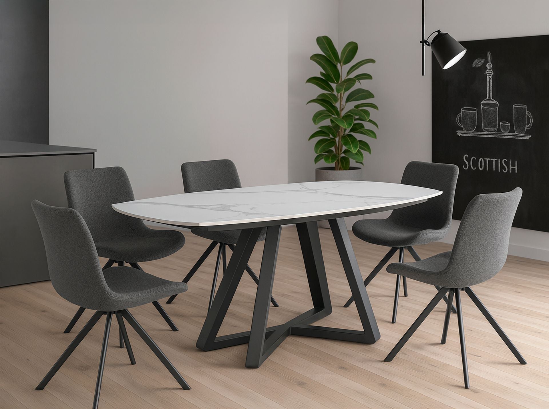 Tavolo da pranzo allungabile barile ovale marmo porcellanato e acciaio nero