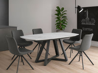 Tavolo da pranzo allungabile barile ovale marmo porcellanato e acciaio nero