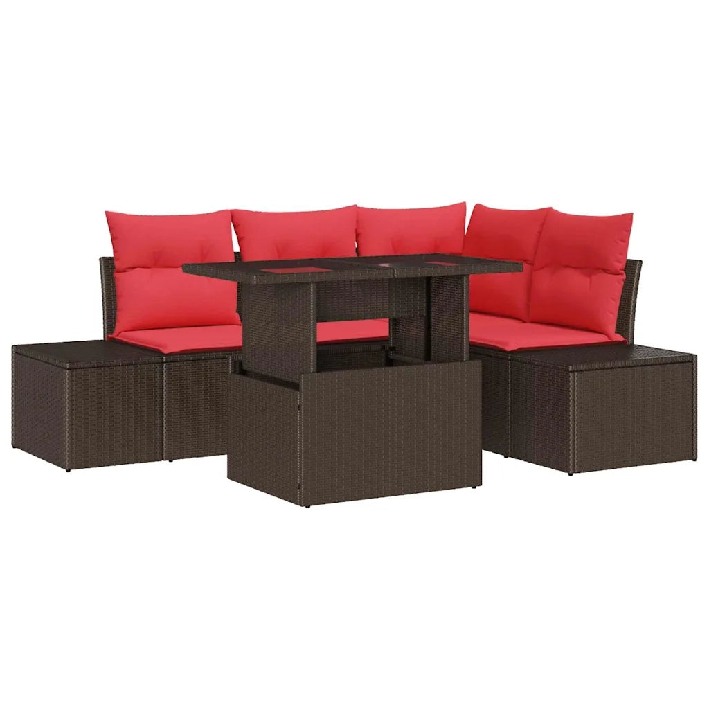 Set Divano da Giardino 6 pcs Marrone e Rosso polyrattan 3349180