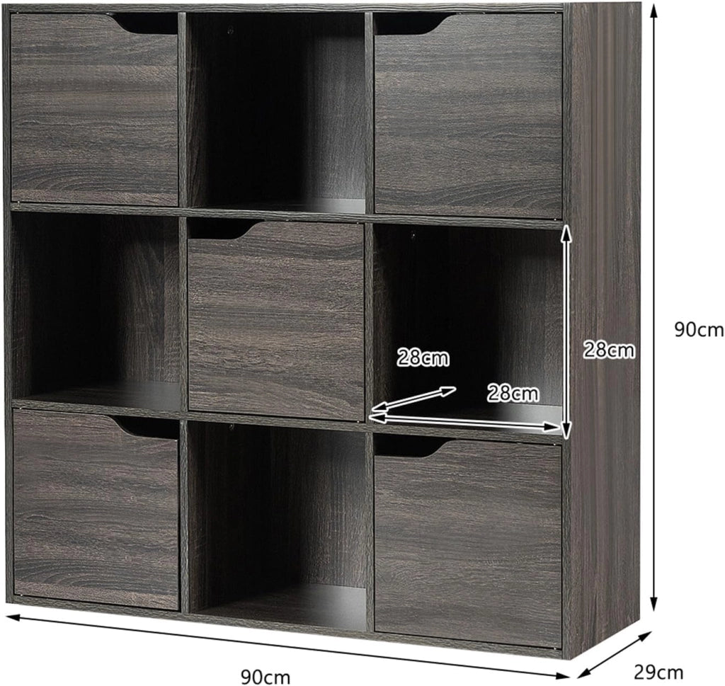 Scaffale Portaoggetti Guardaroba Mensola Libreria in Legno Mobile con 9 Cubi, Scaffale Cubo Porta Libri (Grigio-Marrone)