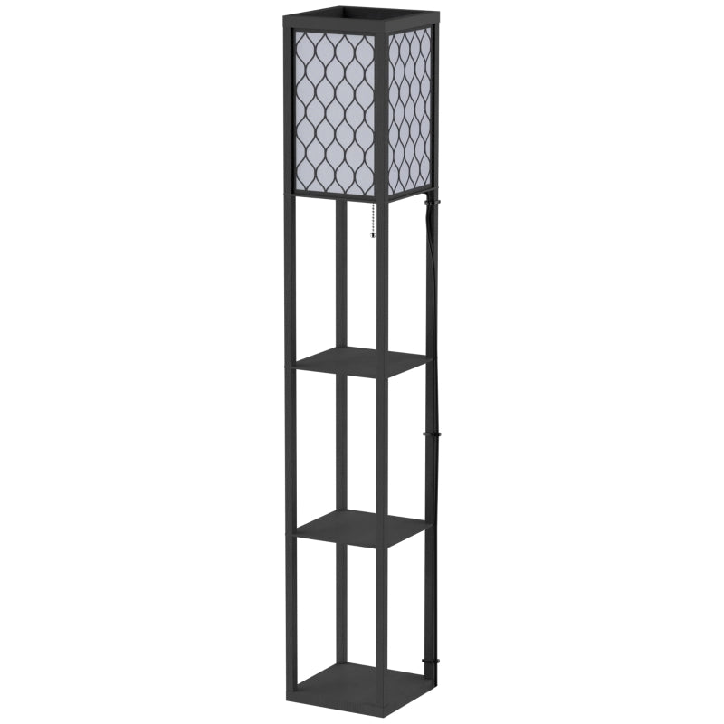 Lampada da terra con ripiani, struttura in MDF, 26x26x160 cm, nera