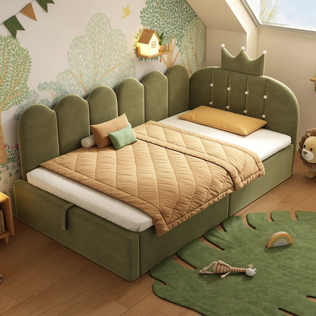 Divano letto contenitore 90 × 200 cm con sollevamento idraulico, senza materasso, in velluto verde