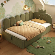 Divano letto contenitore 90 × 200 cm con sollevamento idraulico, senza materasso, in velluto verde