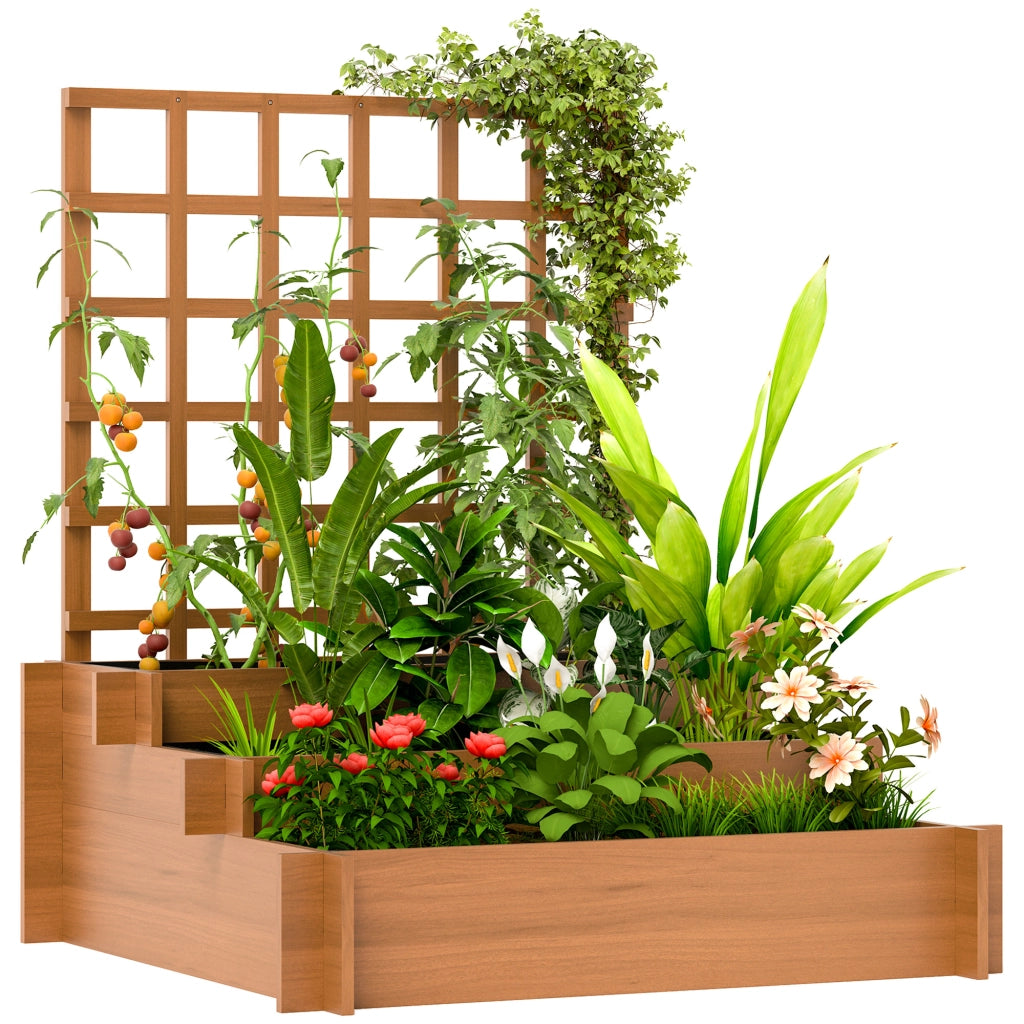 Fioriera 3 Livelli con Griglia e Tela ¨C zephmum ¨C Naturale 95x95x110 cm